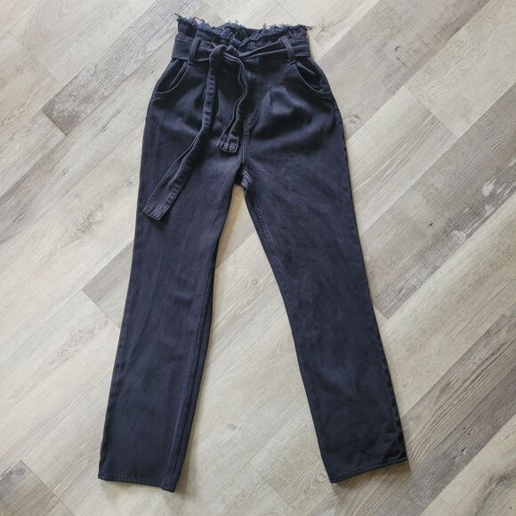 Hudson Jeans Black Paper Bag Pants With Belt Sz 24 Casual Trousers - Picture 1 of 8